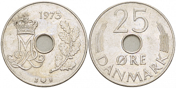 Дания 25 эре 1973 S; B, Маргрете II (1972- ) KM 861.1 медно-никель 4402-1245