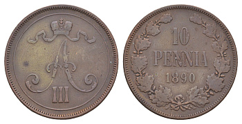 Россия для Финляндии 10 пенни 1890 Александр III (1881-1894) Биткин 243 R медь 1520-1035