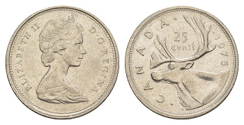 Канада 25 центов 1975 Елизавета II (1952-2022), олень KM 62b никель 4638-517