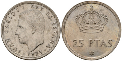 Испания 25 песет 1975 (78) Хуан Карлос I (1975-2014) KM 808 медно-никель 94-835