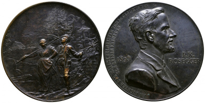 Германия медаль 1893 50 лет поэту Петеру Розеггеру, 51,0 мм, 60,45 гр. Loehr 246 бронза 11-313-44