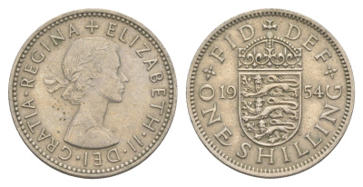 Великобритания 1 шиллинг 1954 Елизавета II (1952-2022), Английский герб KM 904, Spink 4147 медно-никель 4156-411
