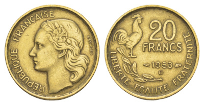 Франция 20 франков 1953 B KM 917 алюминиевая бронза 4543-525