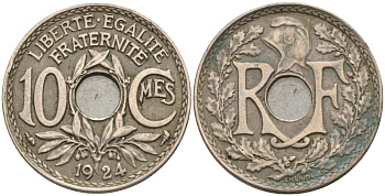 Франция 10 сантимов 1924 KM 866a, Le Franc 138.3 медно-никель 4143-935