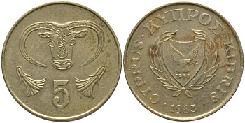 Кипр 5 центов 1983 голова быка KM 55.1 никель латунь 181-511