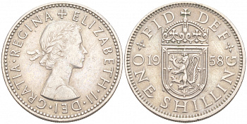Великобритания 1 шиллинг 1958 Елизавета II (1952-2022), Шотландский герб KM 905, Spink 4148 медно-никель 68-137