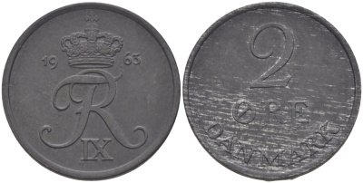 ДАНИЯ 2 ЭРЕ 1963 C; S, ФРЕДЕРИК IX (1947-1972) KM 840.2 цинк UNC 28-353