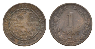 Нидерланды 1 цент 1881 Виллем III (1849-1890) KM 107 бронза 66-134