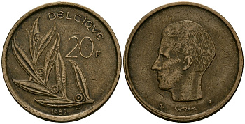 Бельгия 20 франков 1982 KM 159 никель бронза 4575-116