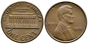 США 1 цент 1970 Авраам Линкольн KM 201 медь цинк 3458-139