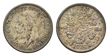 Великобритания 6 пенсов 1929 Георг V (1910-1936) KM 832, Spink 4040 серебро 4644-868