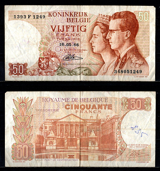 Бельгия 50 франков 1966 Pick 139 (4) бумага 7221-53-2-2
