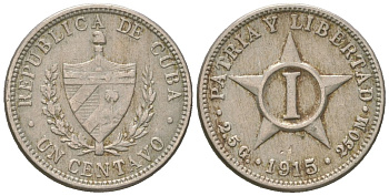Куба 1 сентаво 1915 KM 9.1 медно-никель 4615-861