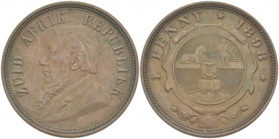 Южно-Африканская Республика, Трансвааль 1 пенни 1898 Пауль Крюгер KM 2 медь 180-911