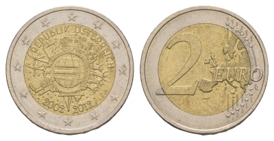 Австрия 2 евро 2012 10 лет монетарной политике и наличному евро KM 3205 биметалл aUNC 4637-551