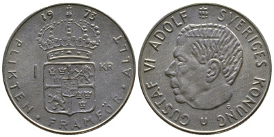 Швеция 1 крона 1973 Густав VI Адольф (1950-1973) KM 826а медь плакированная медно-никелем 4179-1214