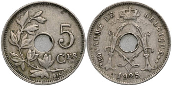 Бельгия 5 сантимов 1925 Belgique, Альберт I (1909-1934) KM 66 медно-никель 4548-1246