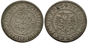 Польша, Данциг 1 шиллинг (шеляг) 1582 Стефан Баторий (1576-1586), вес 1,08 гр. серебро 1516-1533