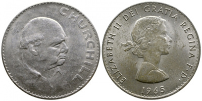 Великобритания 1 крона (5 шиллингов) 1965 Уинстон Черчилль, Елизавета II (1952-2022) KM 910, Spink 4144 медно-никель 4537-1121