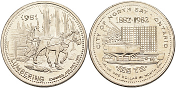 Канада жетон 1981 Souvenir dollar, серия 100 лет Онтарио (1882-1982), лесозаготовки никель 4590-844