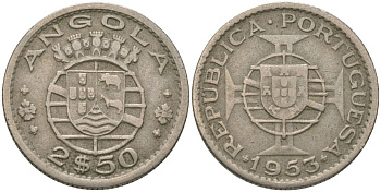 Ангола 2 1/2 эскудо 1953 KM 77 медно-никель 4621-652