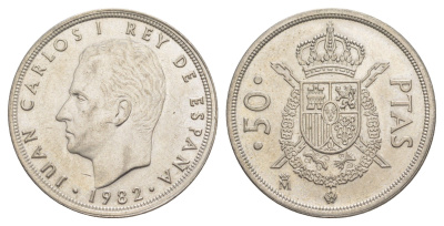 Испания 50 песет 1982 M, Хуан Карлос I (1975-2014) KM 825 медно-никель UNC 4645-823