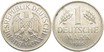 ФРГ 1 МАРКА 1986 F J.385, KM 110 медно-никель 3856-157