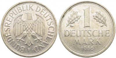 ФРГ 1 МАРКА 1986 F J.385, KM 110 медно-никель 3856-157