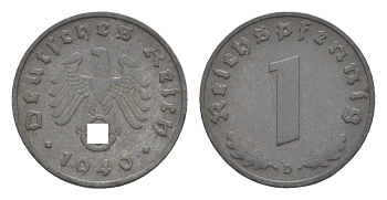 Германия 1 рейхспфенниг 1940 D KM 97, J. 369 цинк 4647-819