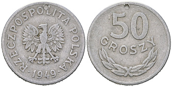 Польша 50 грошей 1949 Y 44a алюминий 94-537