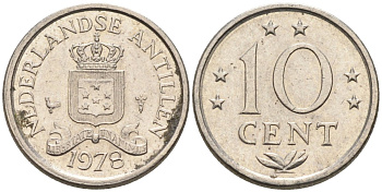 Нидерландские Антилы 10 центов 1978 Юлиана (1948-1980) KM 10 никель 4585-956