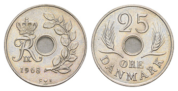 Дания 25 эре 1968 С. S, Фредерик IX (1947-1972) KM 855 медно-никель 4654-337