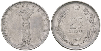 Турция 25 курушей 1969 KM 892.3 нержавеющая сталь 4616-1254