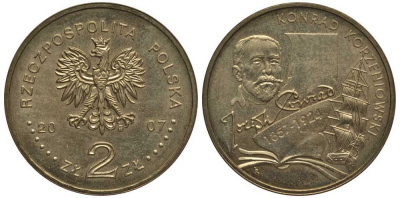 Польша 2 злотых 2007 150 лет со дня рождения Конрада Коженёвского (1857-1924) KM 591 нордик 114-336