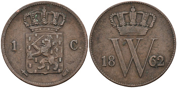 Нидерланды 1 цент 1862 Виллем III (1849-1890) KM 100 медь 4586-457