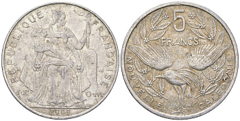 Французская Новая Каледония 5 франков 2009 птица кагу, (IEOM) KM 16, Schoen 12, Lec 81k алюминий 221-822