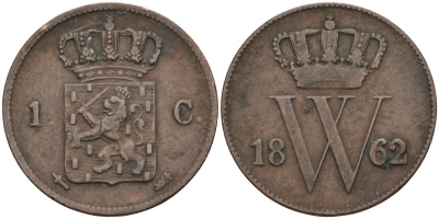 Нидерланды 1 цент 1862 Виллем III (1849-1890) KM 100 медь 4586-457