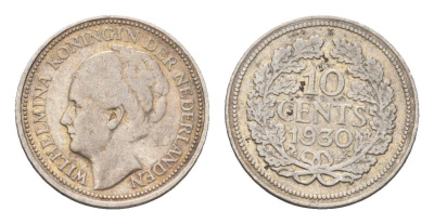 Нидерланды 10 центов 1930 Вильгельмина (1890-1948) KM 163 серебро 4674-1233