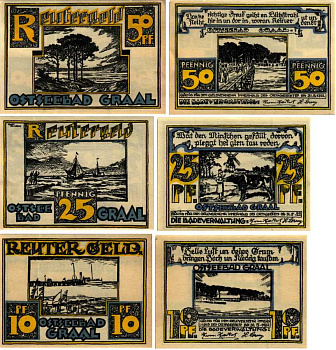 ГРААЛЬ НАБОР ИЗ 3 БАНКНОТ, 10, 25, 50 ПФЕННИГОВ 1922 НОТГЕЛЬД, 1922 - 31 МАЯ 1922, ЗЕМЛЯ МЕКЛЕНБУРГ, ПЕРЕДНЯЯ ПОМЕРАНИЯ, ПОЛНЫЙ КОМПЛЕКТ Grabowski 459.1 бумага 6318-42-1-2