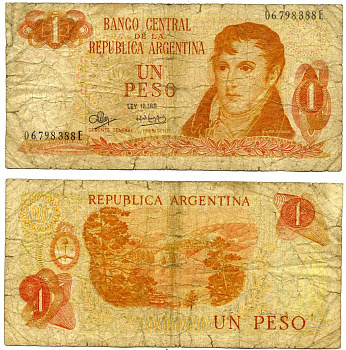 Аргентина 1 песо 1973 серия Е 06798 Pick 287, Bottero 2316 бумага 8603-23-3-2