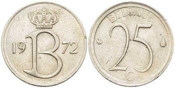БЕЛЬГИЯ 25 САНТИМОВ 1972 BELGIQUE KM 153.1 медно-никель 201-1268