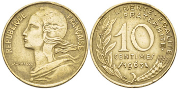 ФРАНЦИЯ 10 САНТИМОВ 1963 ТИП MARIANE KM 929, LE FRANC 144.3 медь алюминий никель 4551-624