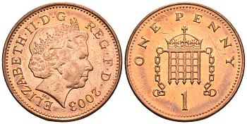 Великобритания 1 пенни 2003 Елизавета II (1952-2022) KM 986, Spink 4710 (B5) сталь плакированная медью 4609-566