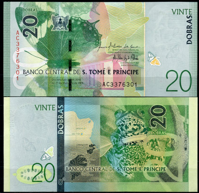 Сан-Томе и Принсипи 20 добра 2016 бабочка, карта, лягушка Pick 72 a  бумага  UNC (пресс) 448-165-1