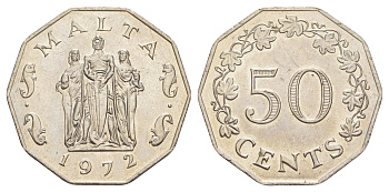 Мальта 50 центов 1972 памятник великой осаде в столице Валлетте KM 12 медно-никель UNC 4645-533