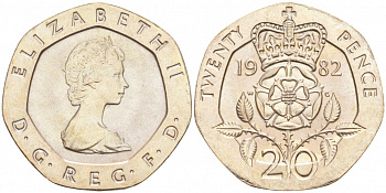Великобритания 20 пенсов 1982 Елизавета II (1952-2022) KM 931, Spink 4230 (G1) медно-никель 68-133