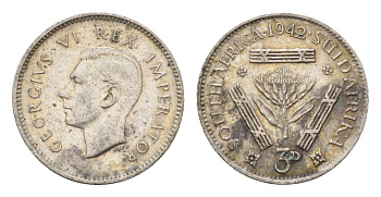 ЮАР 3 пенса 1942 Георг VI (1936-1952) KM 26 серебро 4564-1265