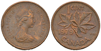 Канада 1 цент 1979 Елизавета II (1952-2022), кленовый лист KM 59.2 бронза 4621-355
