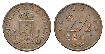 Нидерландские Антильские острова (Нидерландские Антилы) 2 1/2 цента 1973 KM 9 бронза 4674-854