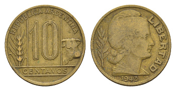 Аргентина 10 сентаво 1943 KM 41 алюминиевая бронза 4655-1013